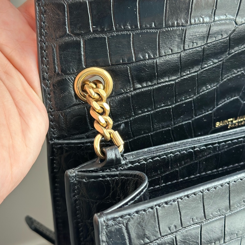 Yves Saint Laurent Black Croc-Pattern Crossbody Bag - Picture 12 of 16